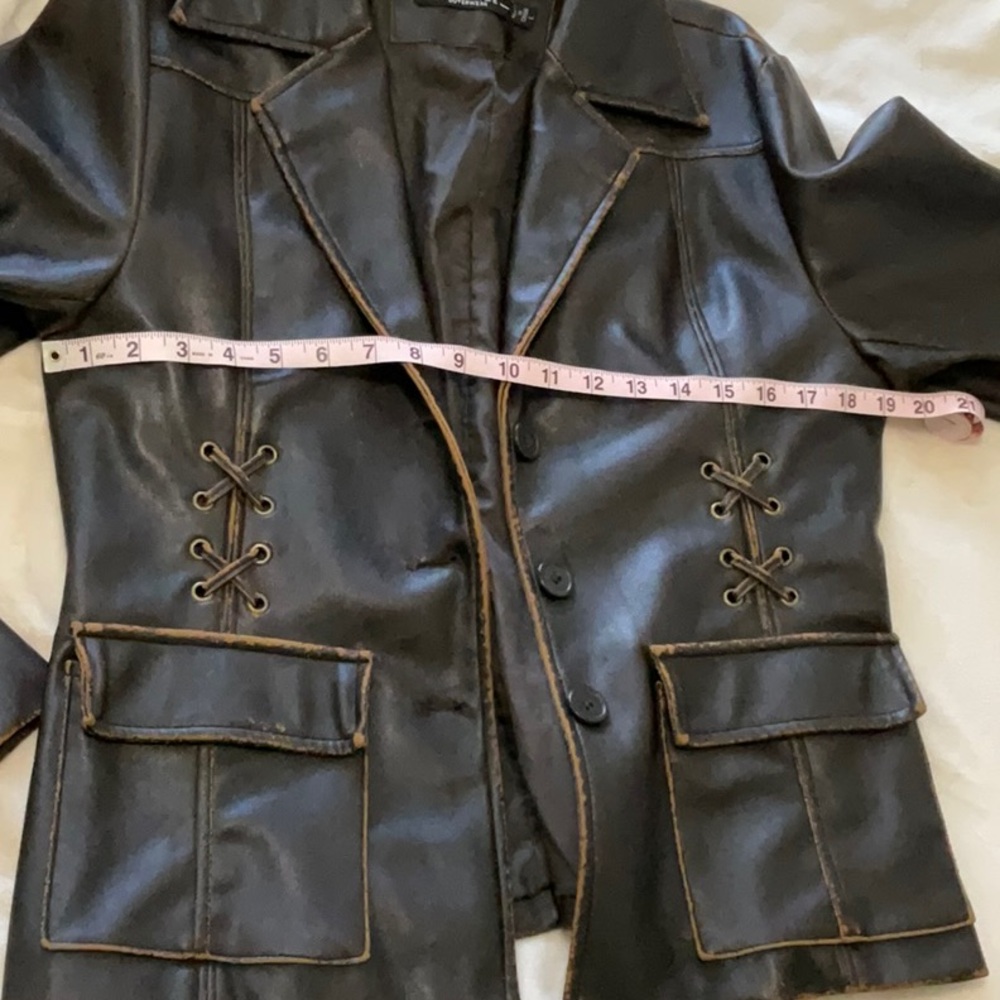 Rampage Dark Brown Faux Leather Blazer Jacket, Worn look, Large - Picture 6 of 9